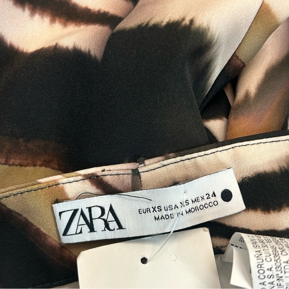 Zara black brown cream printed flared trouser pants Sz XS NWT - Picture 11 of 17
